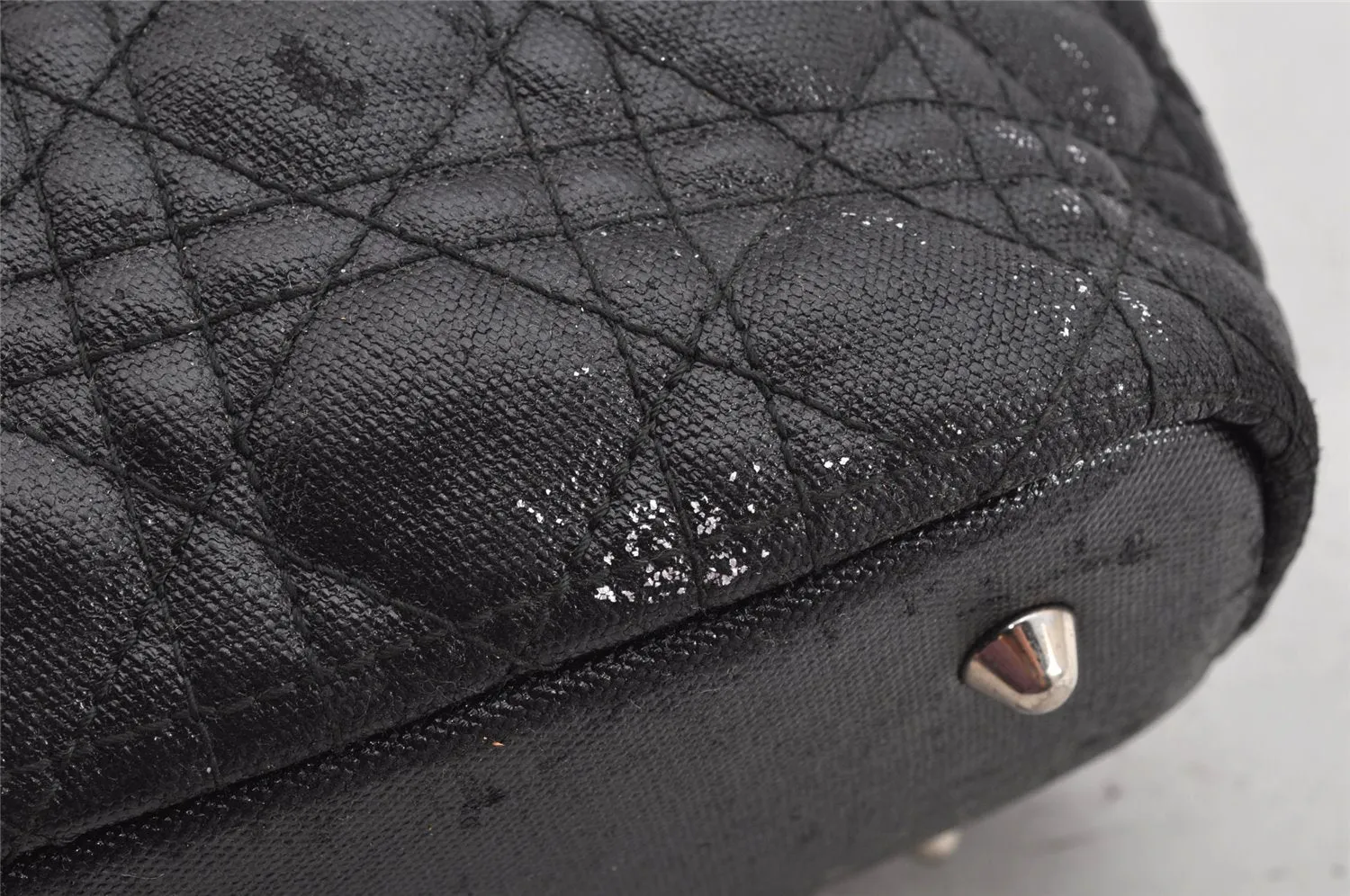 Authentic Christian Dior Panarea Cannage Tote Bag PVC Leather Black 1319K