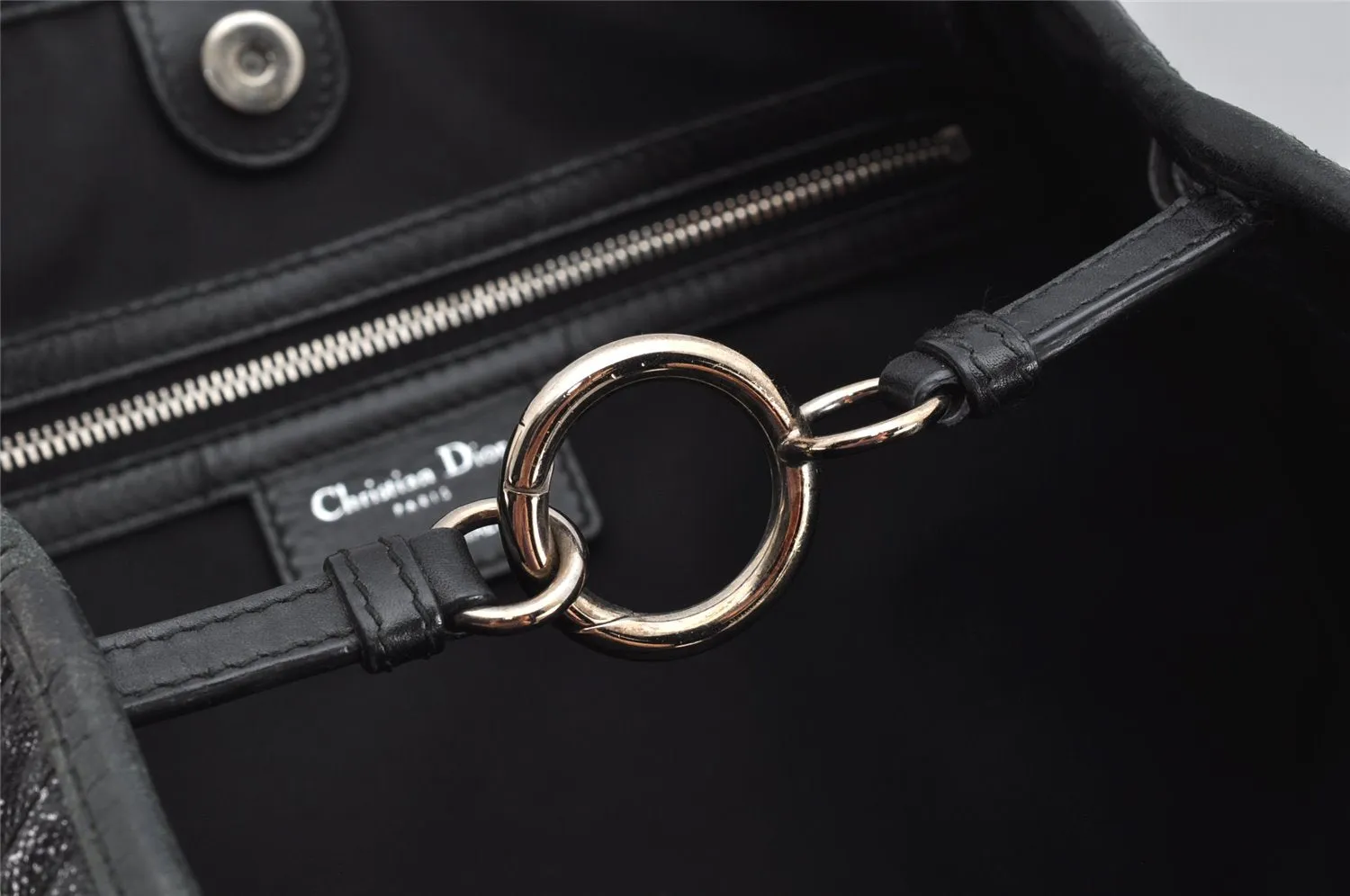 Authentic Christian Dior Panarea Cannage Tote Bag PVC Leather Black 1319K