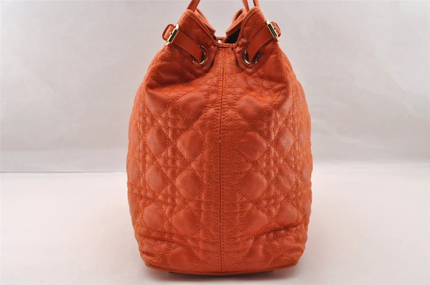 Authentic Christian Dior Panarea Cannage Tote Bag PVC Leather Orange CD 3967I