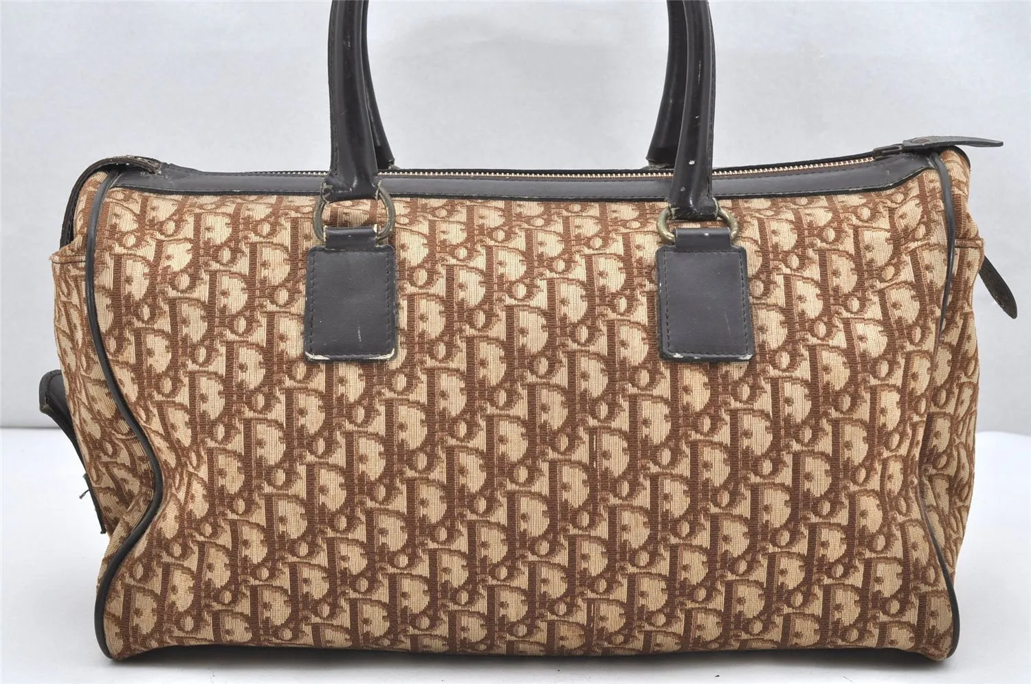 Authentic Christian Dior Trotter Boston Hand Bag Canvas Leather Brown CD 6253K
