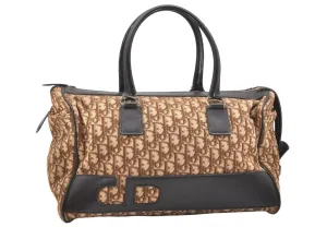 Authentic Christian Dior Trotter Boston Hand Bag Canvas Leather Brown CD 6253K