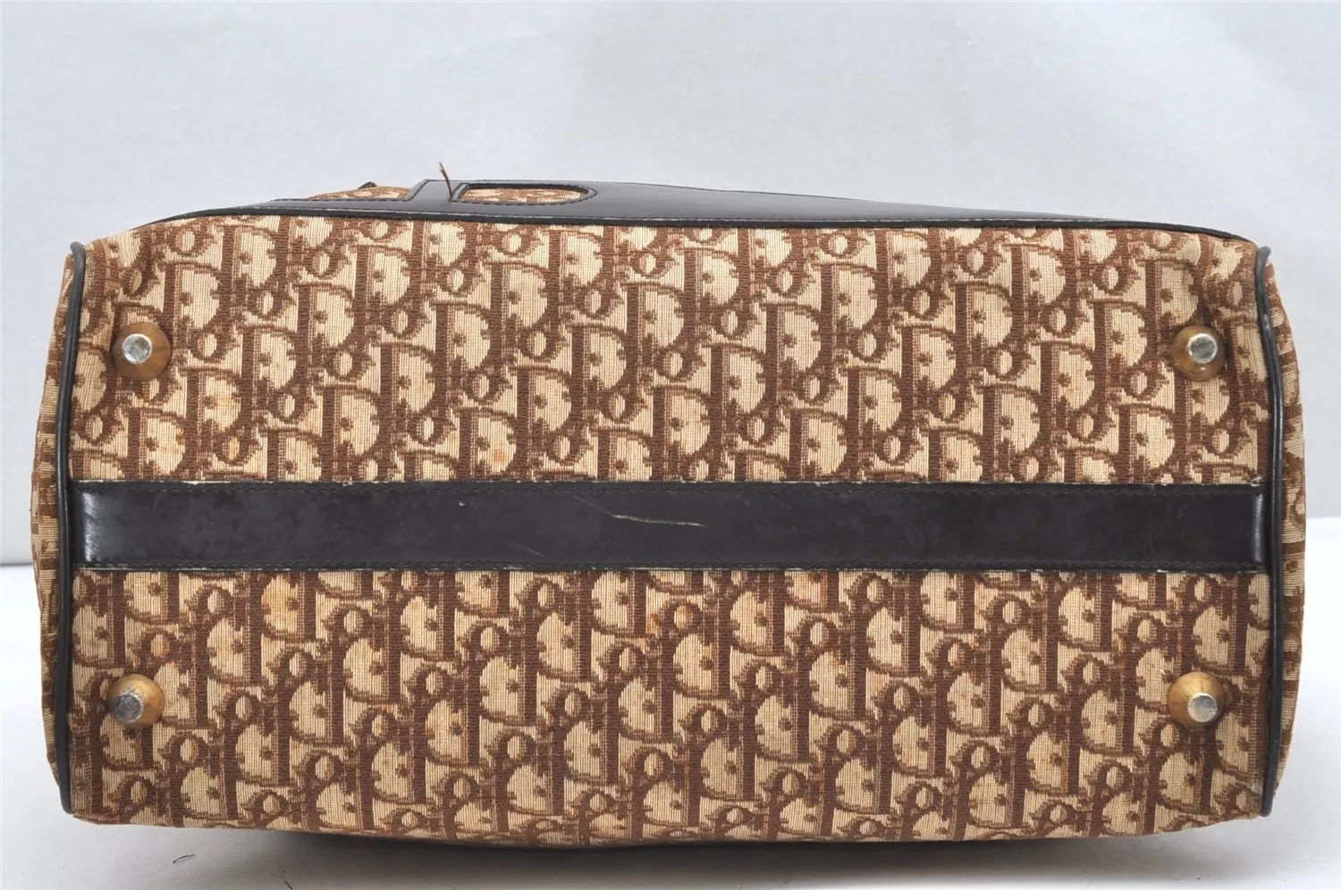 Authentic Christian Dior Trotter Boston Hand Bag Canvas Leather Brown CD 6253K