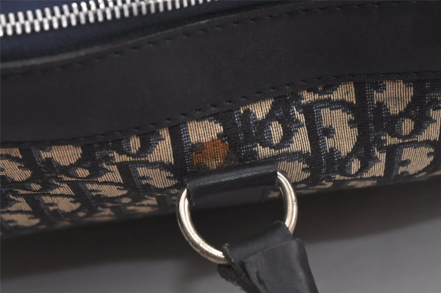 Authentic Christian Dior Trotter Travel Boston Bag Canvas Leather Blue 9894J