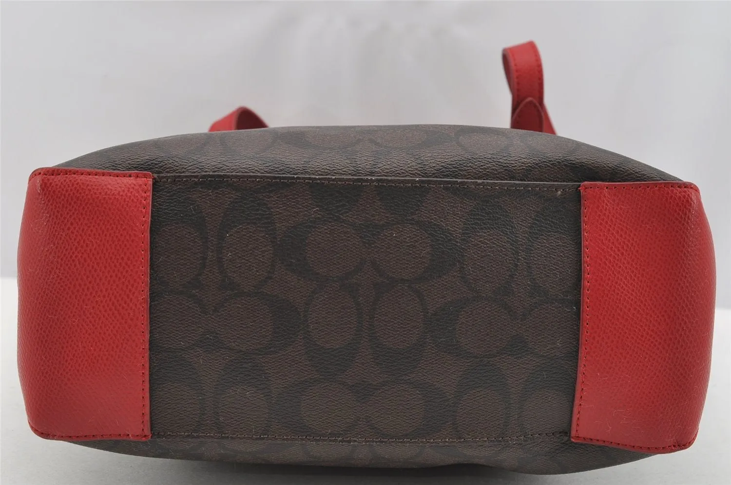 Authentic COACH Signature Vintage Shoulder Tote Bag PVC Leather Brown Red 2297I