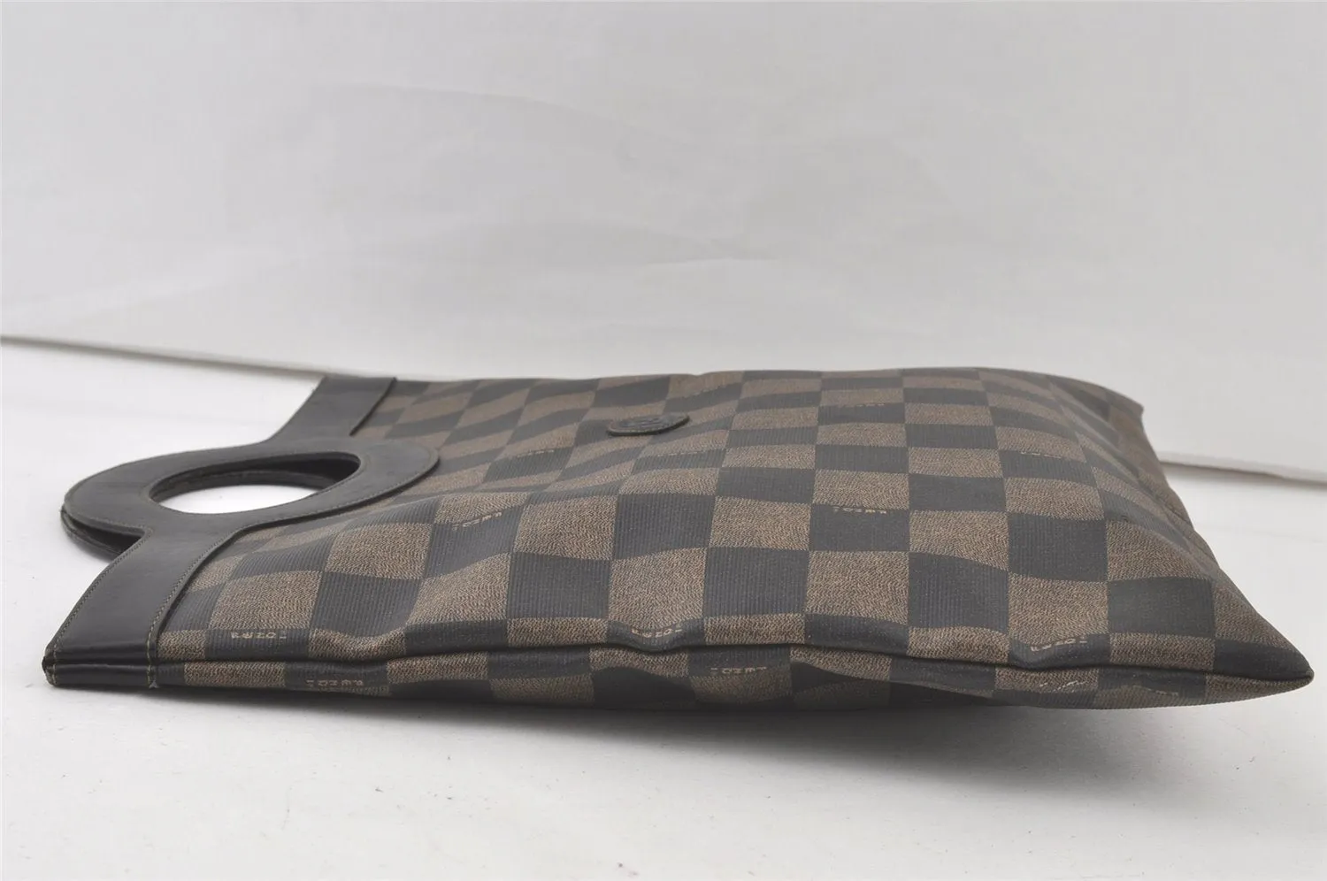 Authentic FENDI Vintage Pequin Check Hand Tote Bag PVC Leather Brown Black 7361K