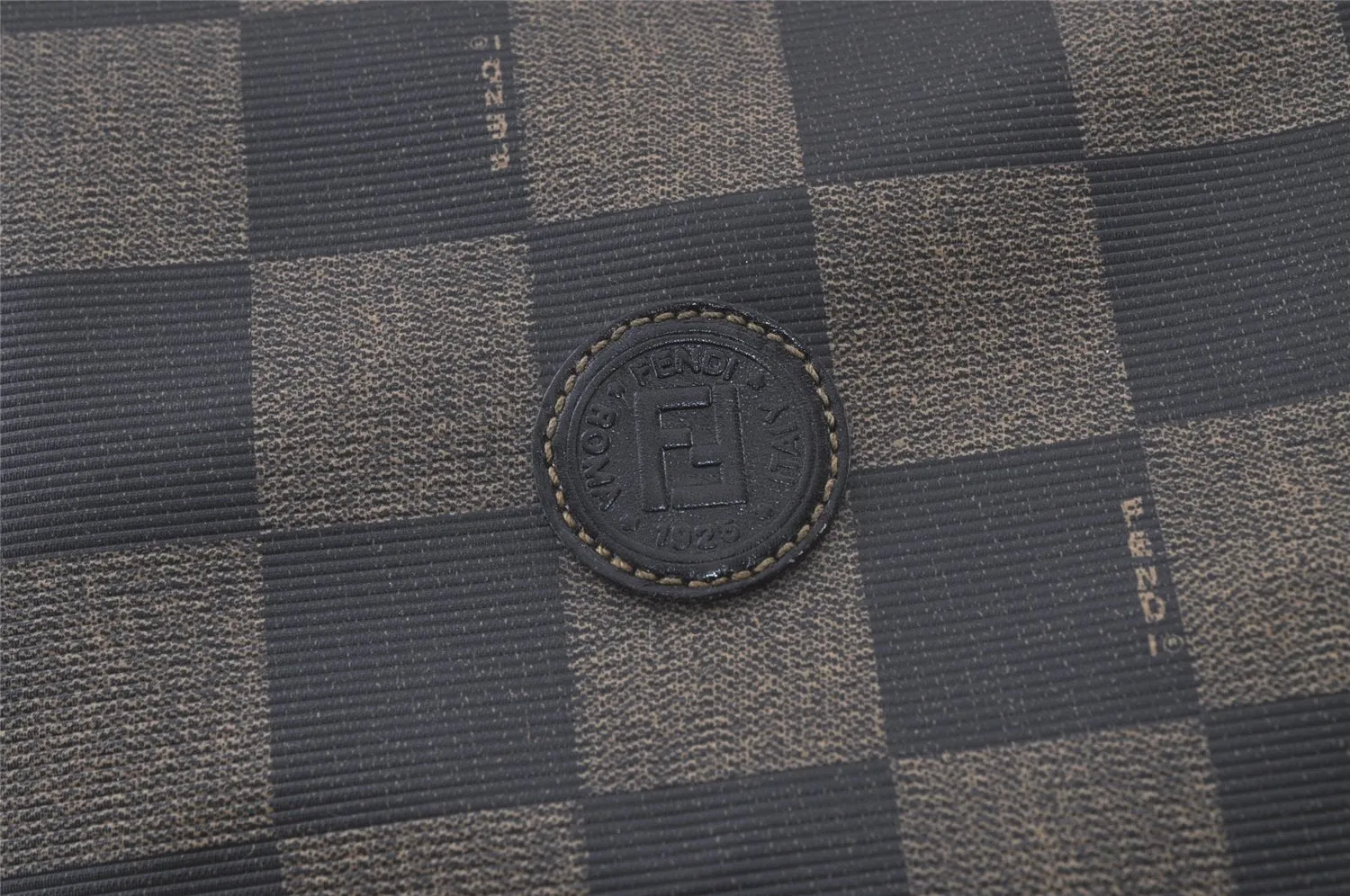 Authentic FENDI Vintage Pequin Check Hand Tote Bag PVC Leather Brown Black 7361K