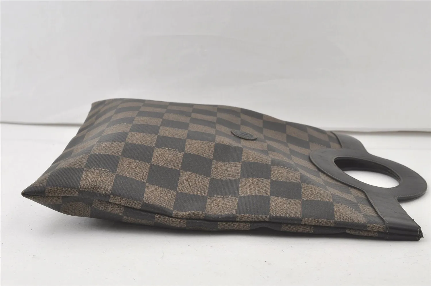 Authentic FENDI Vintage Pequin Check Hand Tote Bag PVC Leather Brown Black 7361K