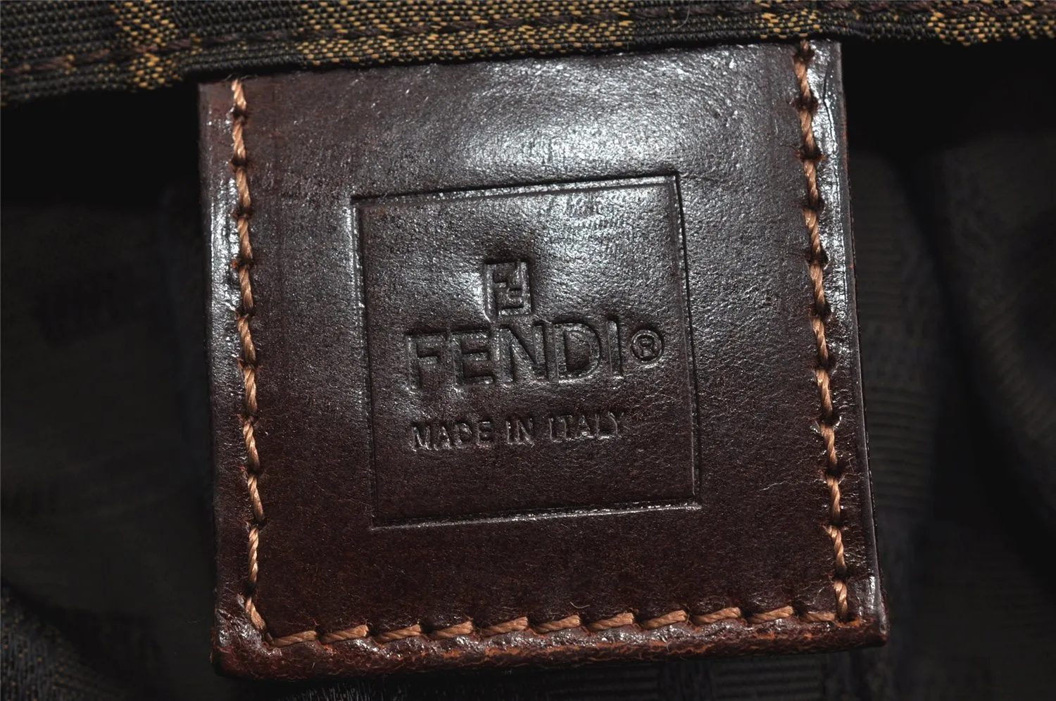 Authentic FENDI Vintage Zucca Travel Boston Bag Nylon Leather Brown Black 9363I