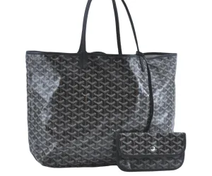 Authentic Goyard Saint Louis GM Shoulder Tote Bag PVC Leather Black J1253