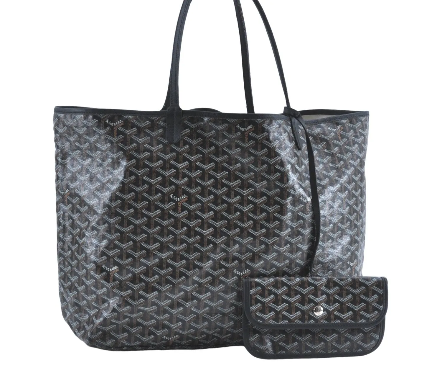 Authentic Goyard Saint Louis GM Shoulder Tote Bag PVC Leather Black J1253