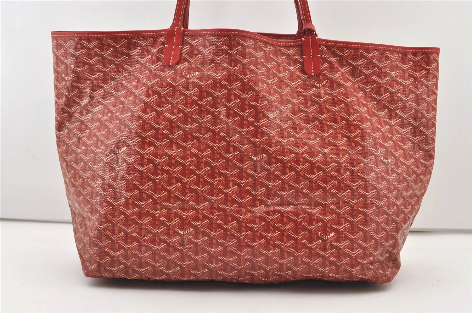 Authentic Goyard Vintage Saint Louis GM Shoulder Tote Bag PVC Leather Red 2767J