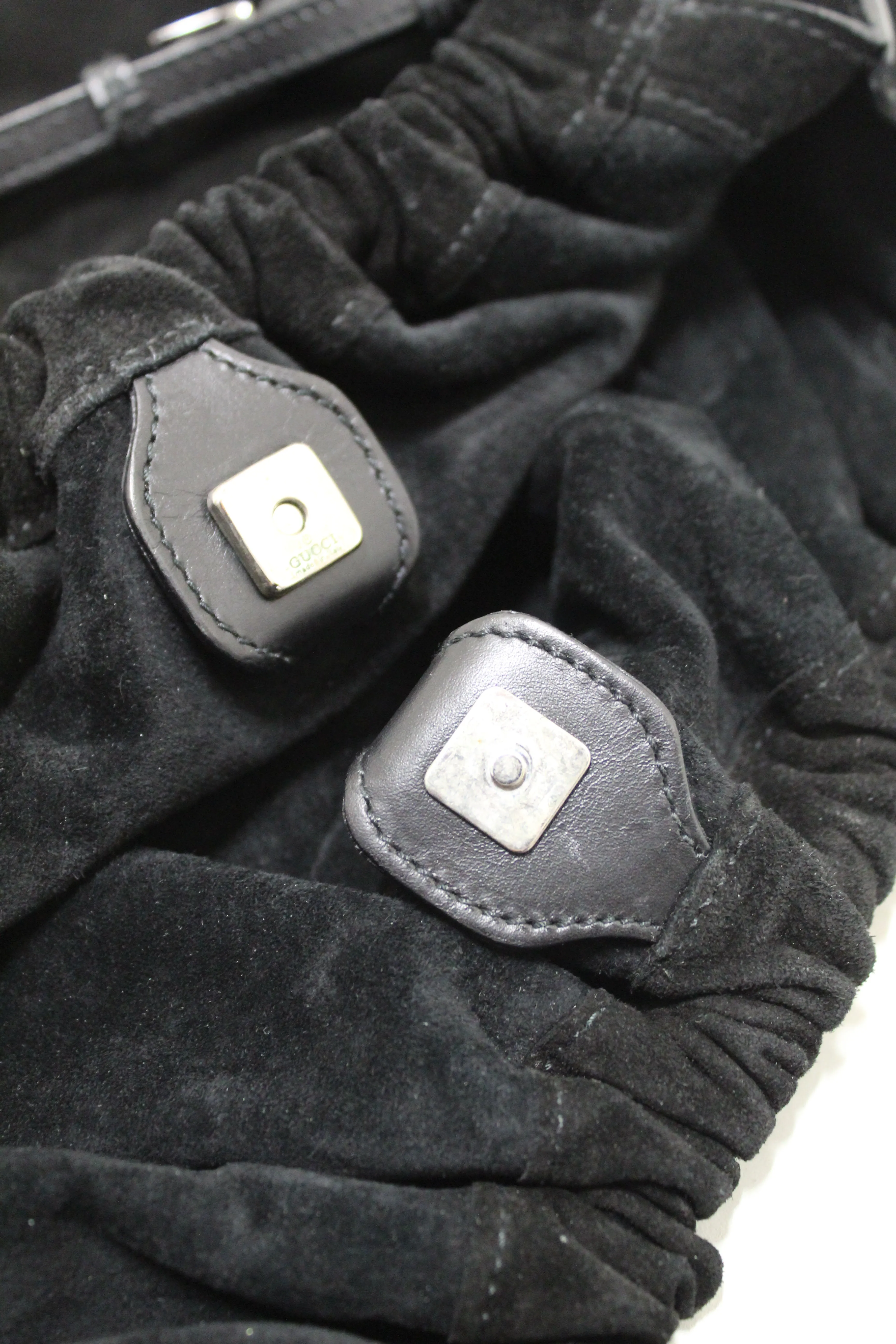 Authentic Gucci Black Suede Leather Hobo Shoulder Bag