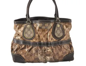 Authentic GUCCI GG Crystal Tote Hand Bag PVC Leather 223964 Brown 4600K