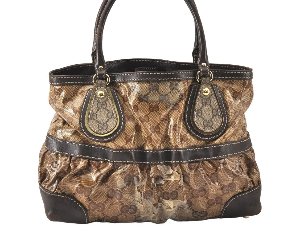 Authentic GUCCI GG Crystal Tote Hand Bag PVC Leather 223964 Brown 4600K