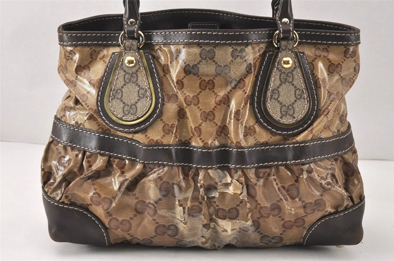 Authentic GUCCI GG Crystal Tote Hand Bag PVC Leather 223964 Brown 4600K
