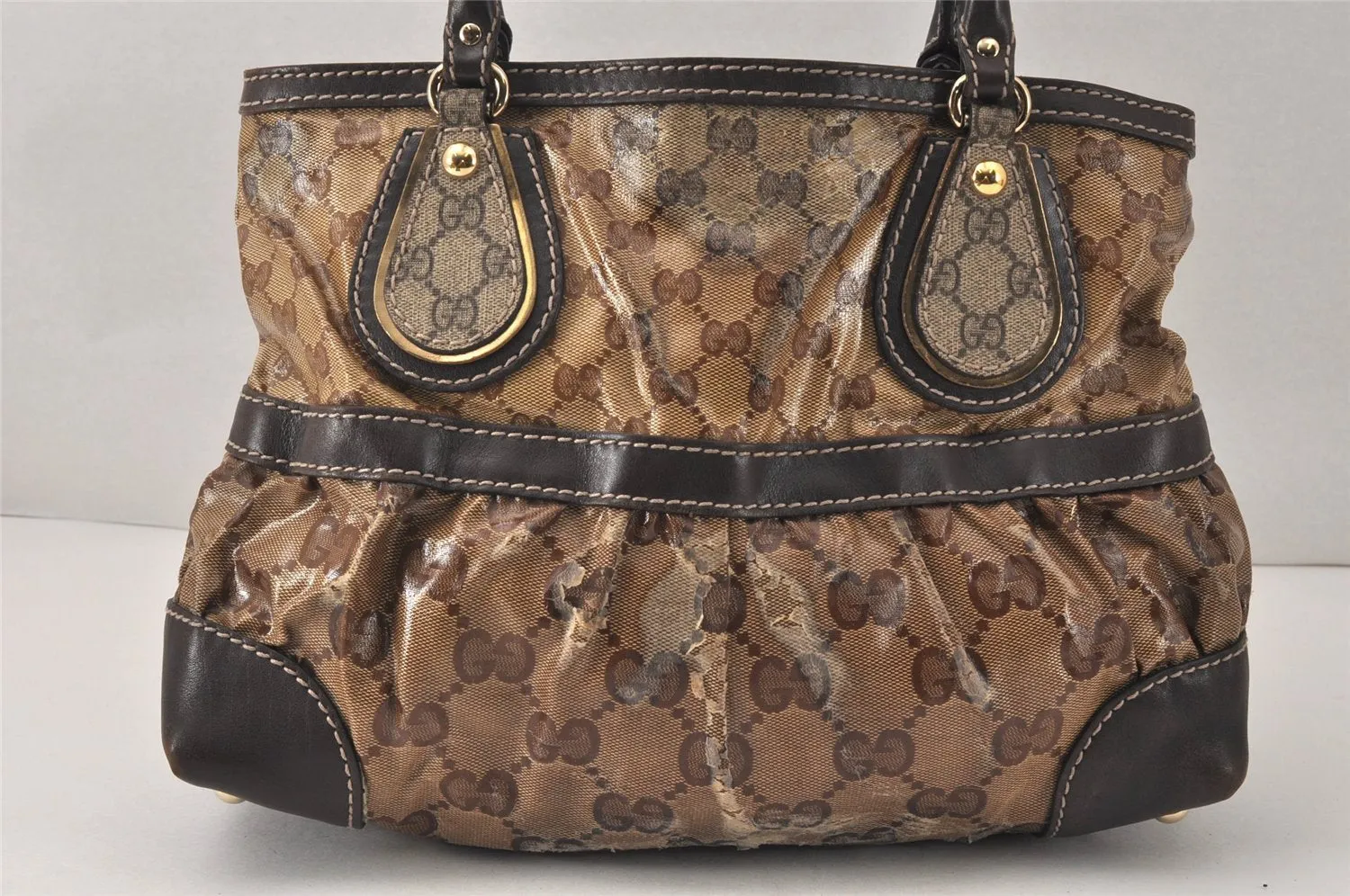Authentic GUCCI GG Crystal Tote Hand Bag PVC Leather 223964 Brown 4600K