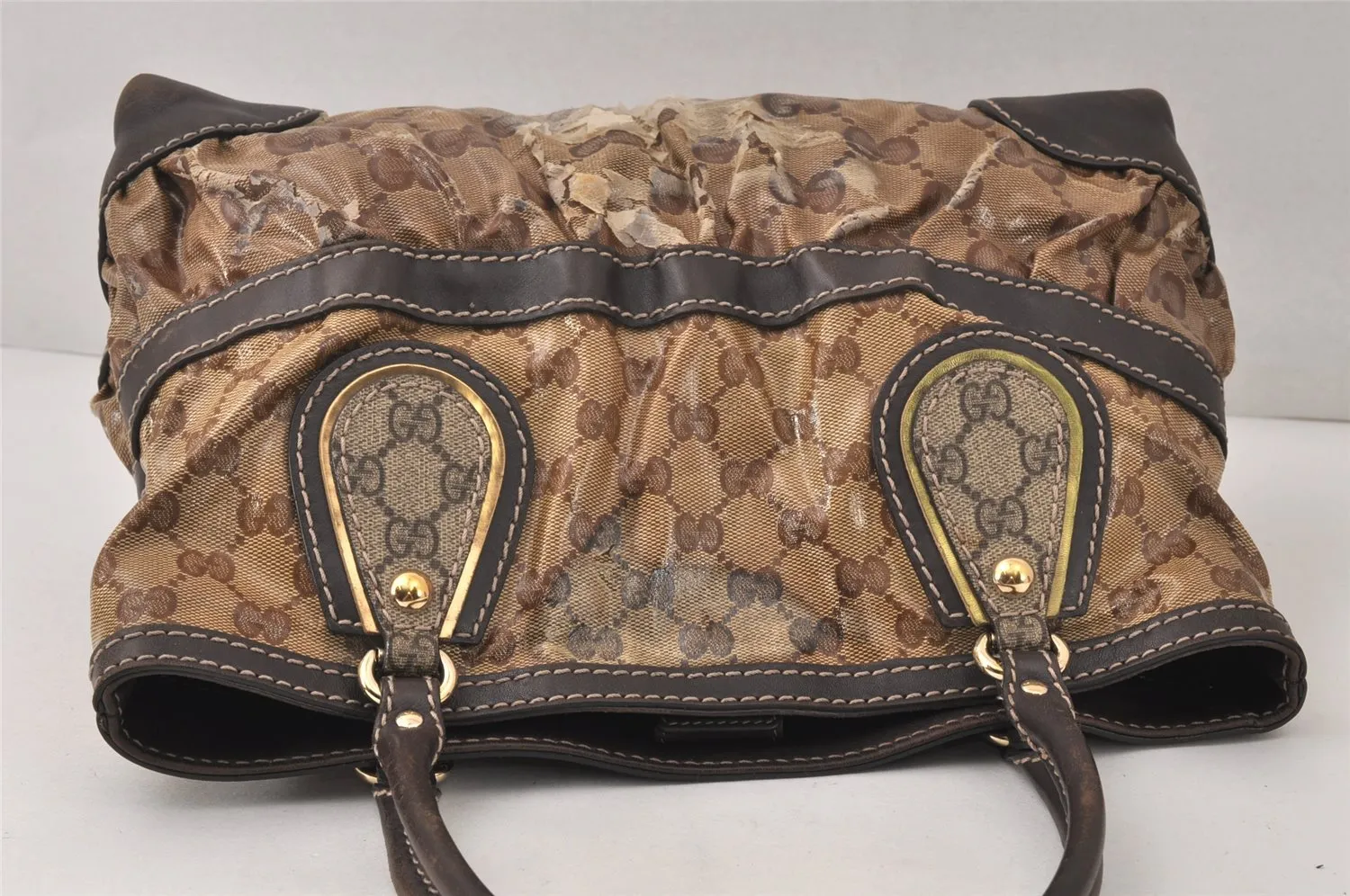 Authentic GUCCI GG Crystal Tote Hand Bag PVC Leather 223964 Brown 4600K