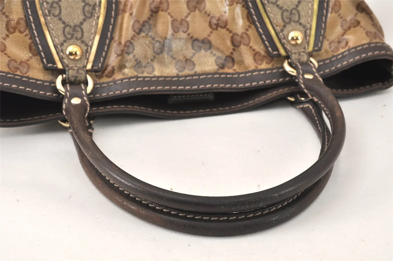 Authentic GUCCI GG Crystal Tote Hand Bag PVC Leather 223964 Brown 4600K