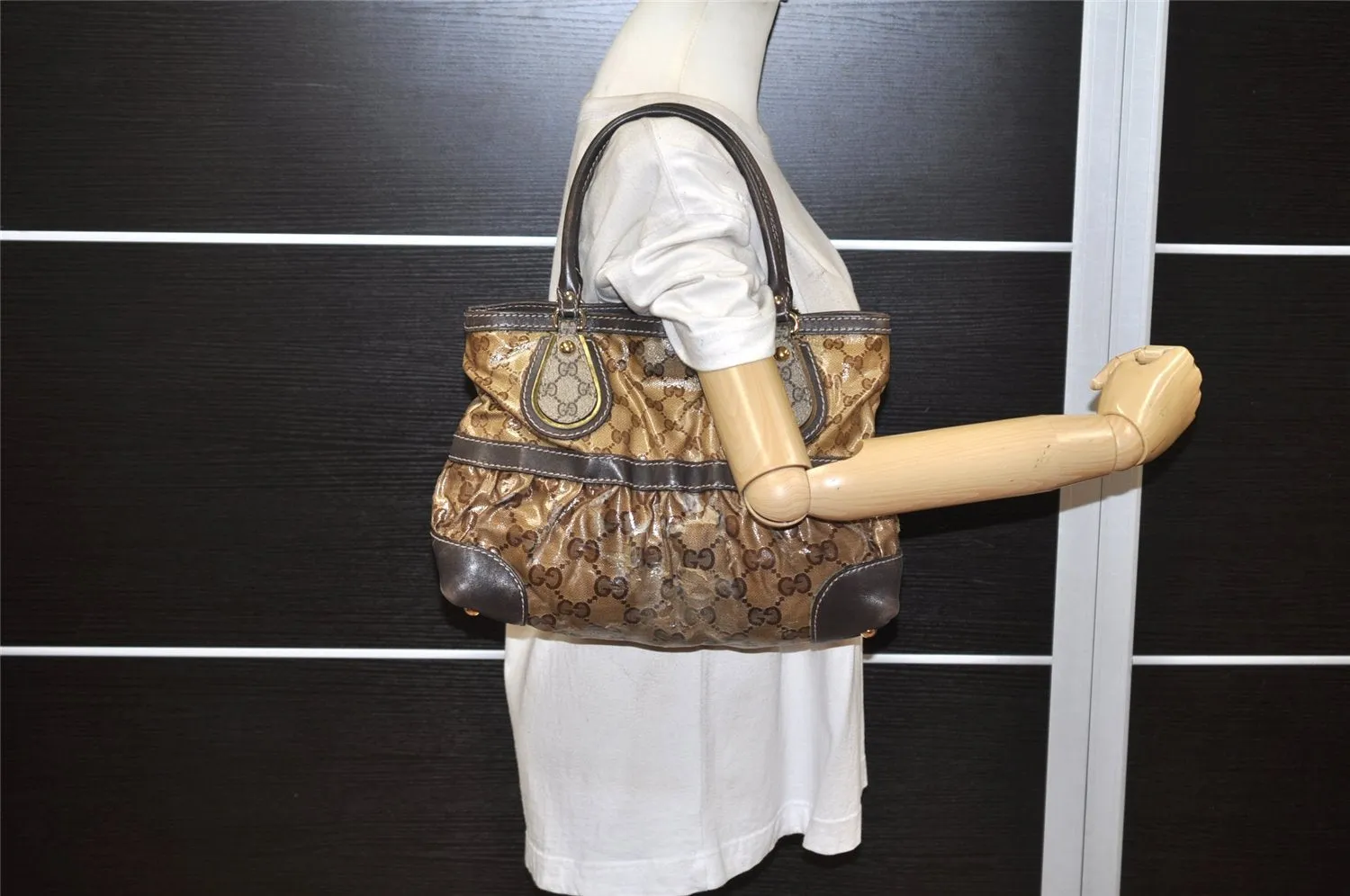 Authentic GUCCI GG Crystal Tote Hand Bag PVC Leather 223964 Brown 4600K