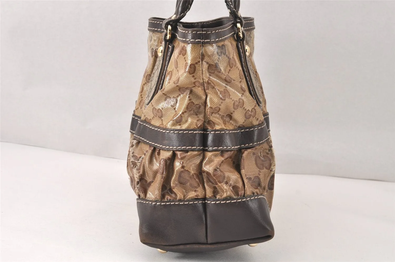Authentic GUCCI GG Crystal Tote Hand Bag PVC Leather 223964 Brown 4600K