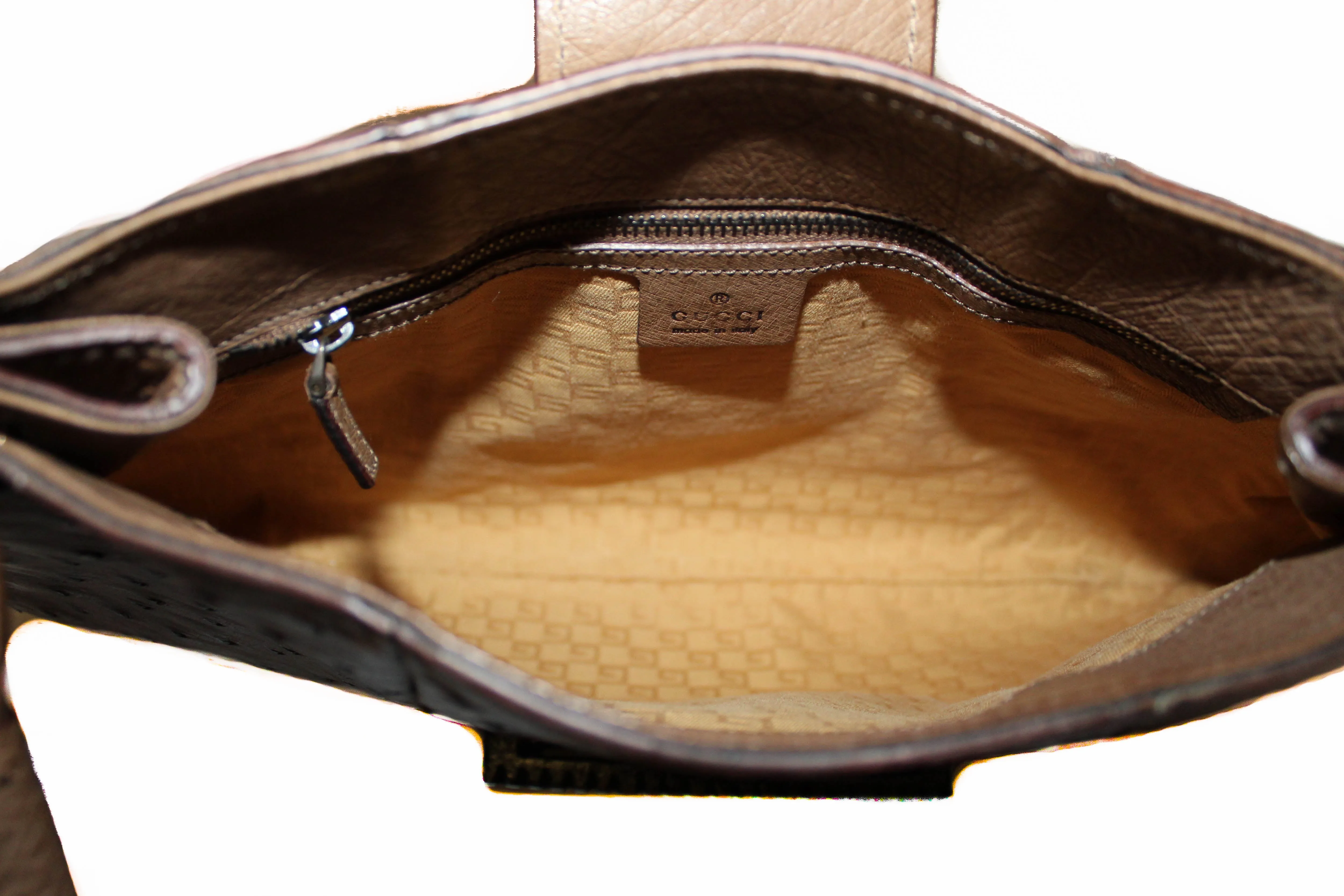 Authentic Gucci Tan Ostrich Leather Hobo Shoulder Bag