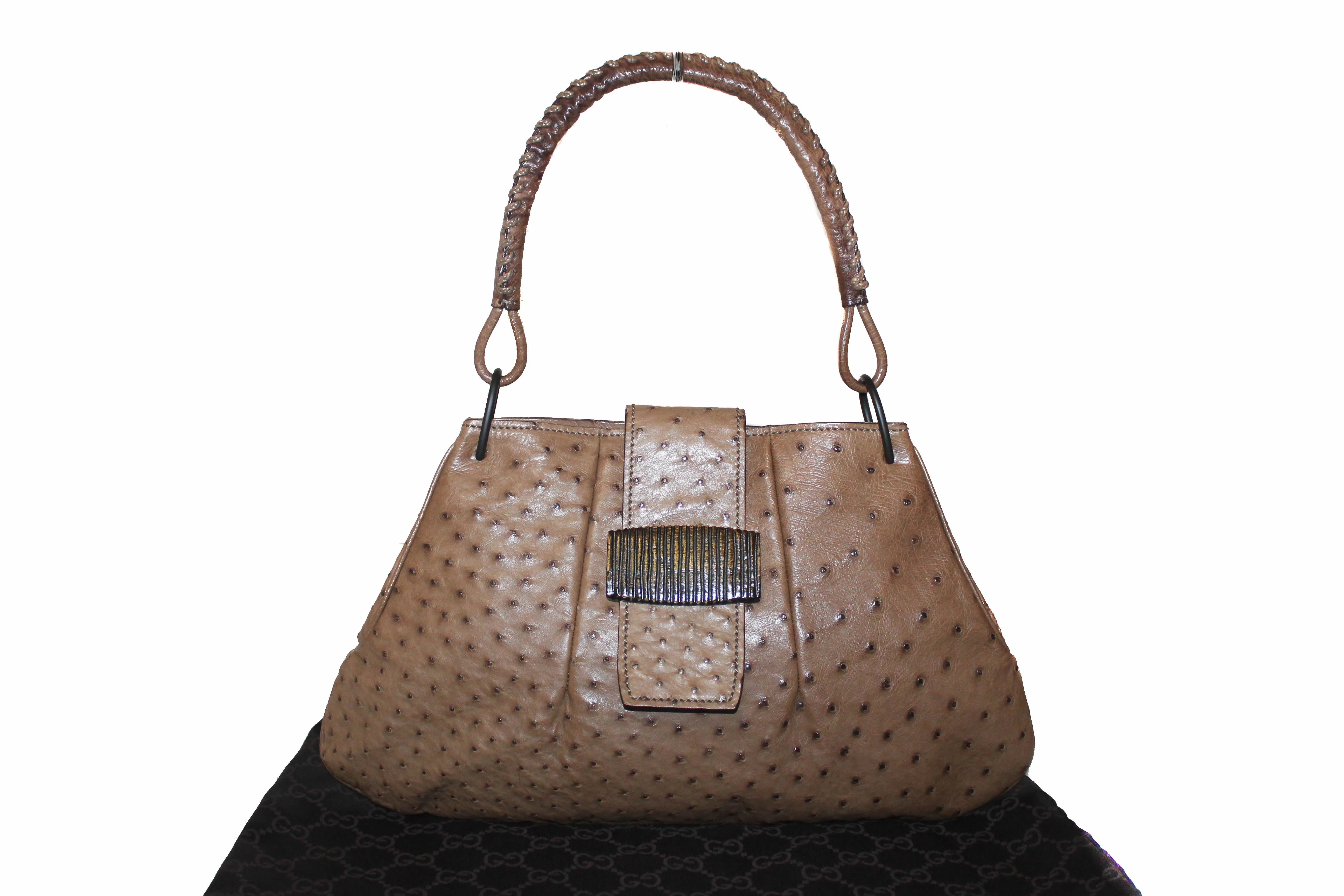 Authentic Gucci Tan Ostrich Leather Hobo Shoulder Bag