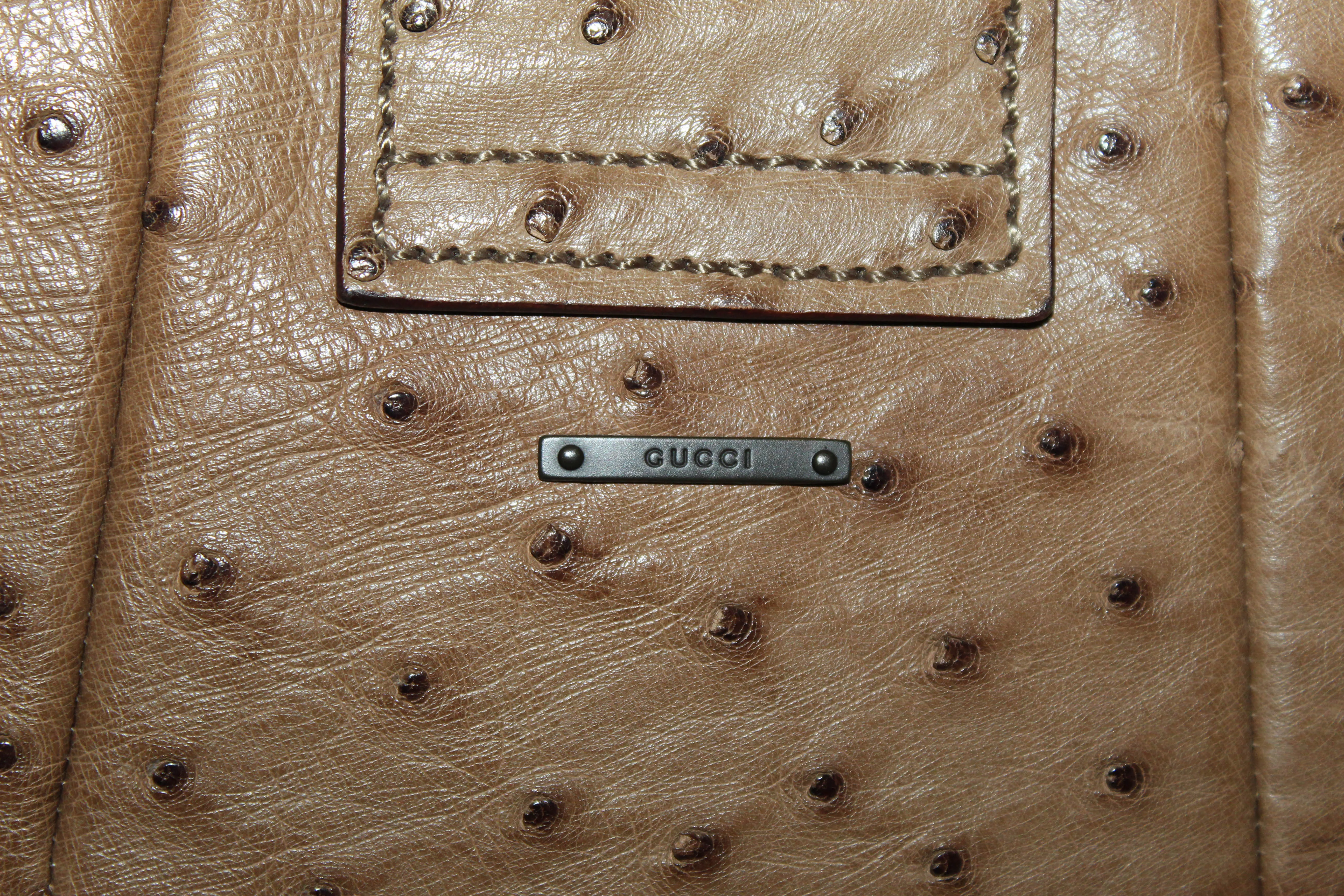 Authentic Gucci Tan Ostrich Leather Hobo Shoulder Bag