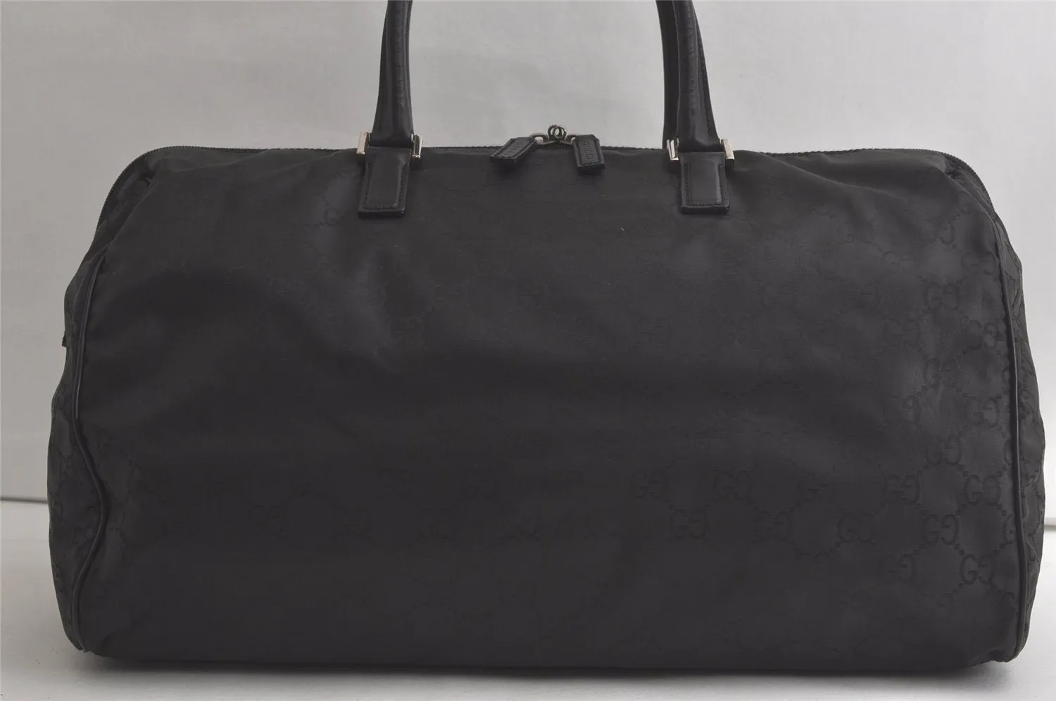 Authentic GUCCI Vintage Boston Hand Bag GG Nylon Leather Black 6368K