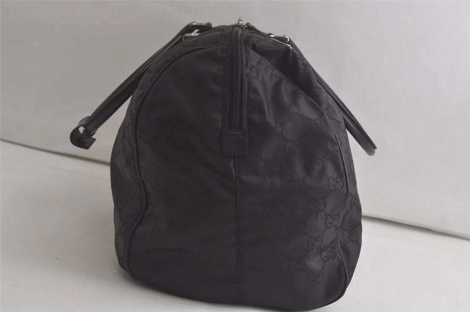 Authentic GUCCI Vintage Boston Hand Bag GG Nylon Leather Black 6368K