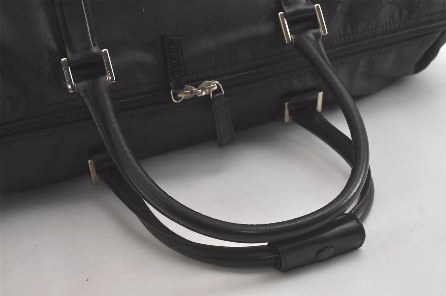 Authentic GUCCI Vintage Boston Hand Bag GG Nylon Leather Black 6368K