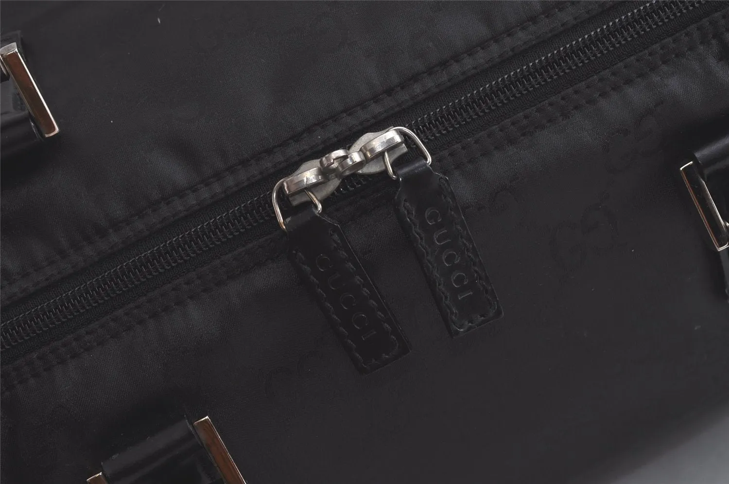Authentic GUCCI Vintage Boston Hand Bag GG Nylon Leather Black 6368K