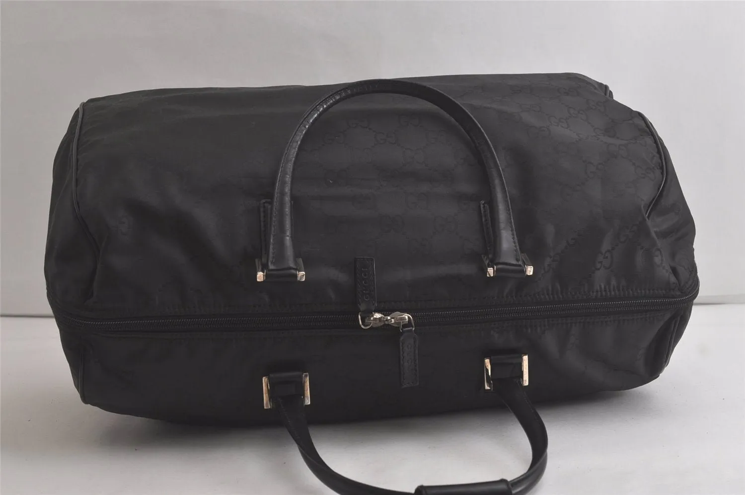 Authentic GUCCI Vintage Boston Hand Bag GG Nylon Leather Black 6368K