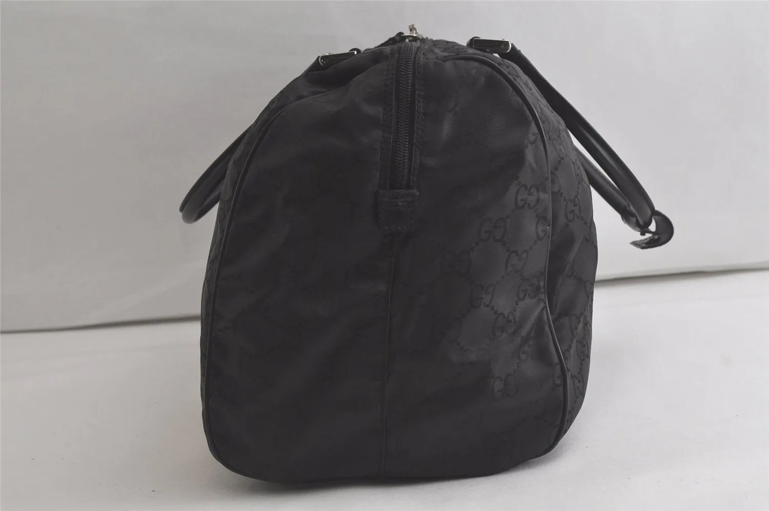 Authentic GUCCI Vintage Boston Hand Bag GG Nylon Leather Black 6368K