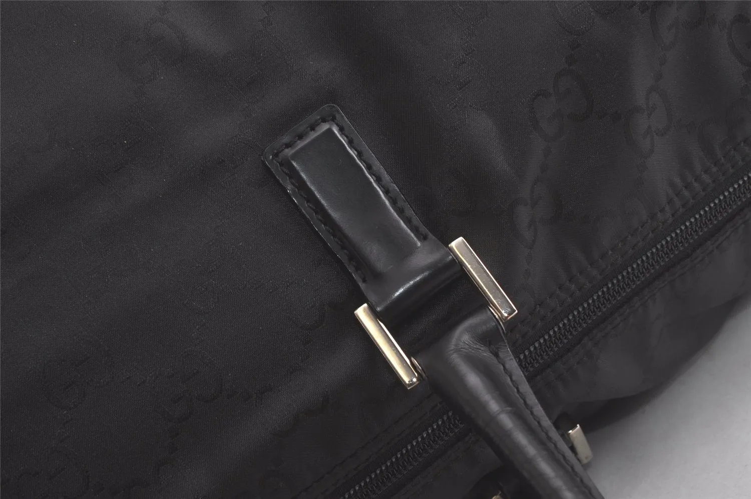 Authentic GUCCI Vintage Boston Hand Bag GG Nylon Leather Black 6368K