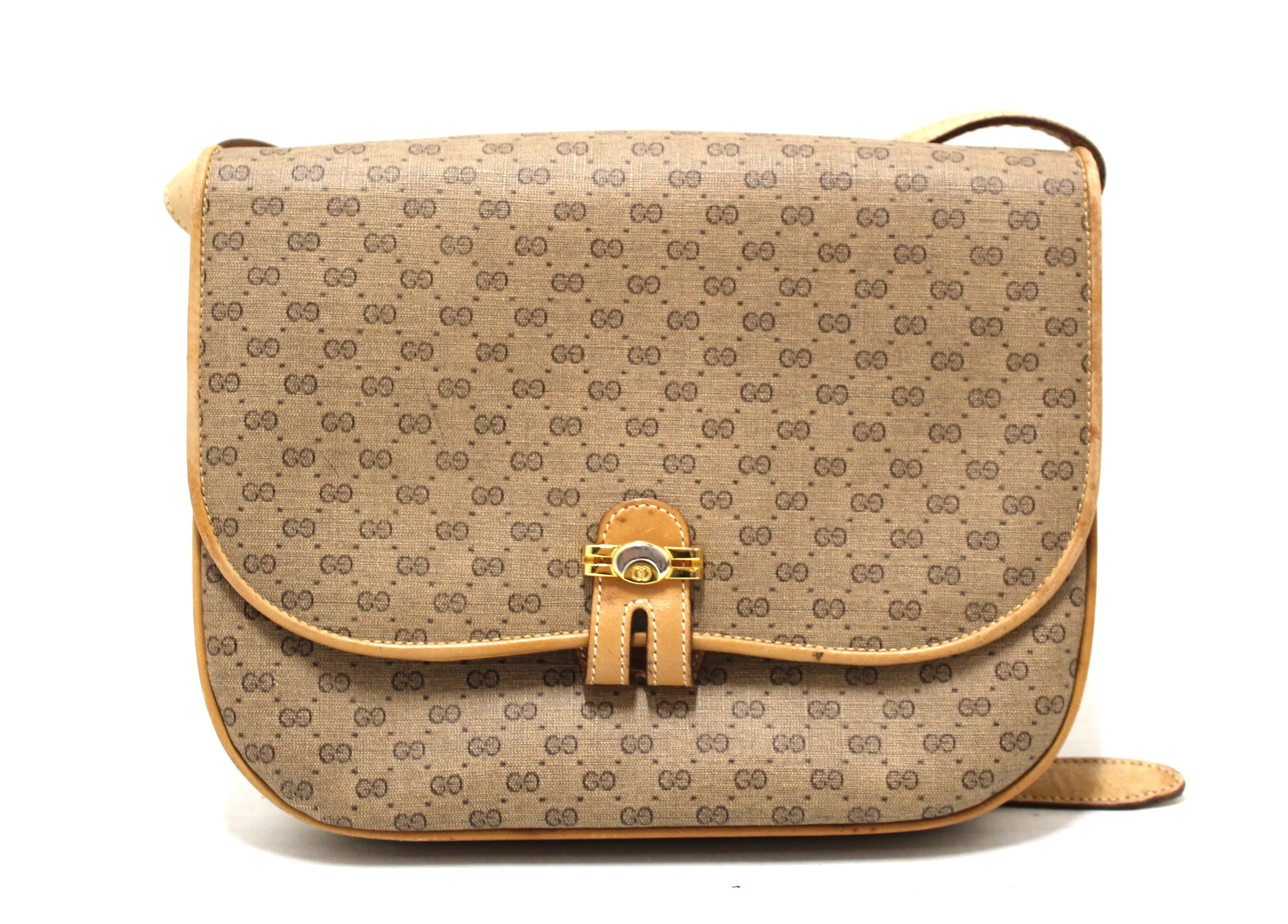 Authentic Gucci Vintage Brown GG Guccissima Canvas Crossbody Messenger Bag