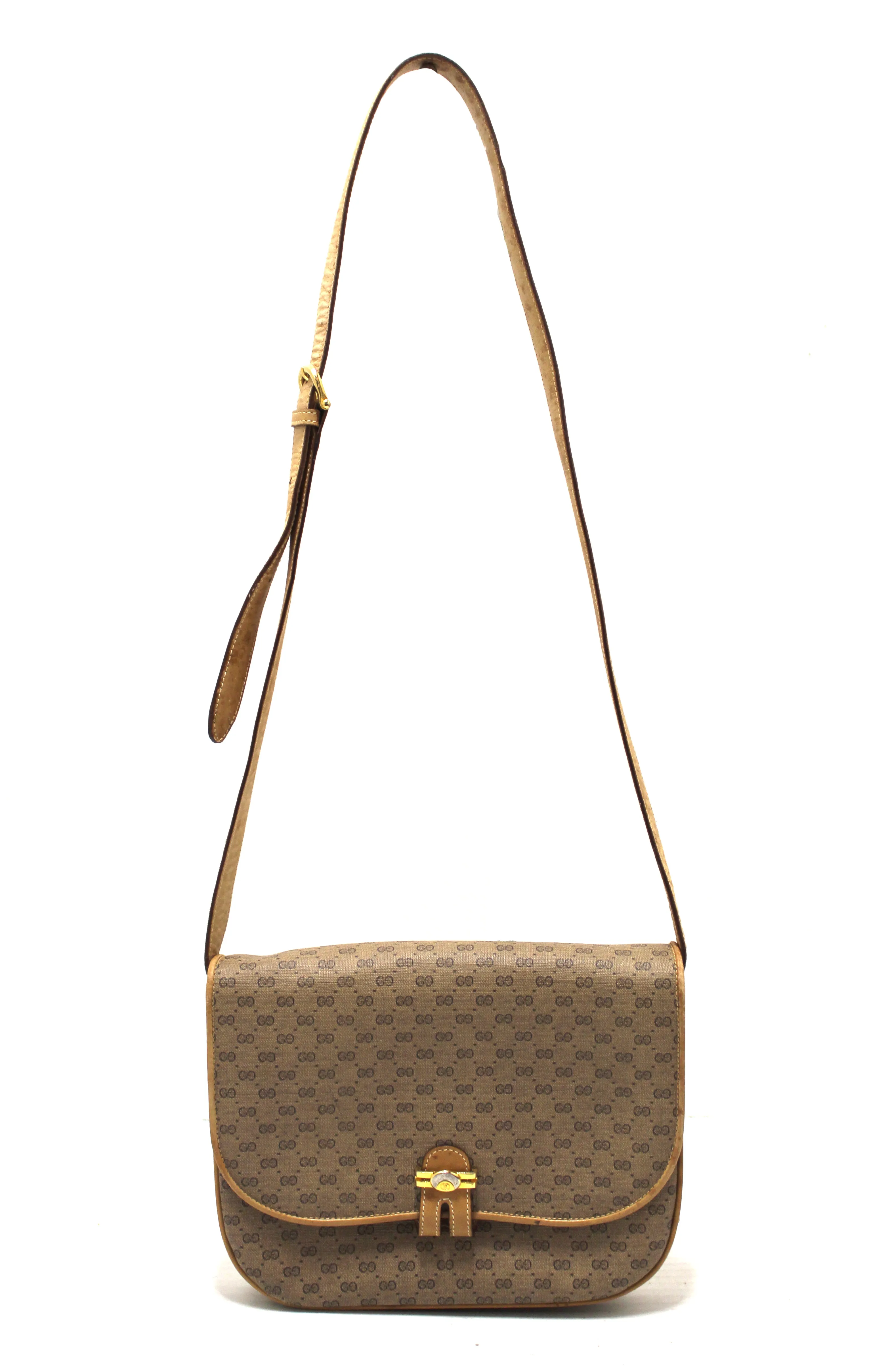 Authentic Gucci Vintage Brown GG Guccissima Canvas Crossbody Messenger Bag