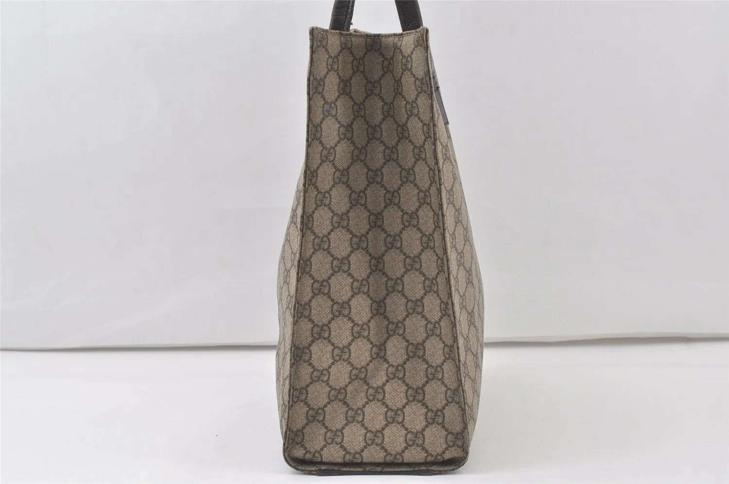 Authentic GUCCI Vintage Hand Tote Bag GG PVC Leather 91249 Brown 6548K