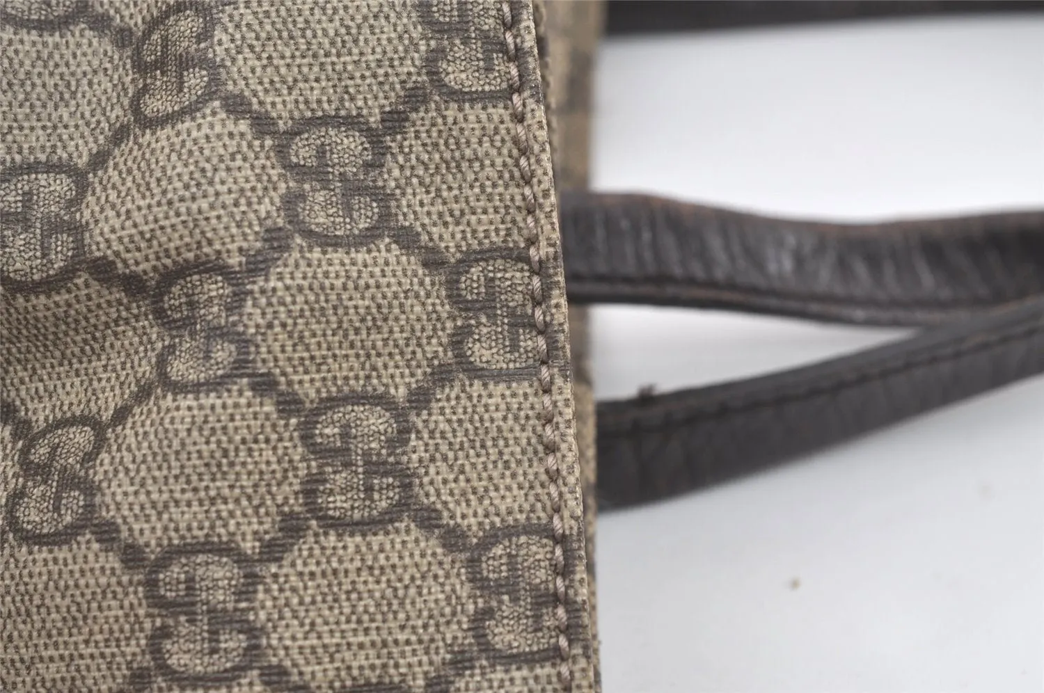 Authentic GUCCI Vintage Hand Tote Bag GG PVC Leather 91249 Brown 6548K