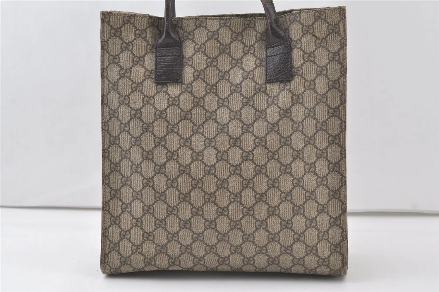 Authentic GUCCI Vintage Hand Tote Bag GG PVC Leather 91249 Brown 6548K