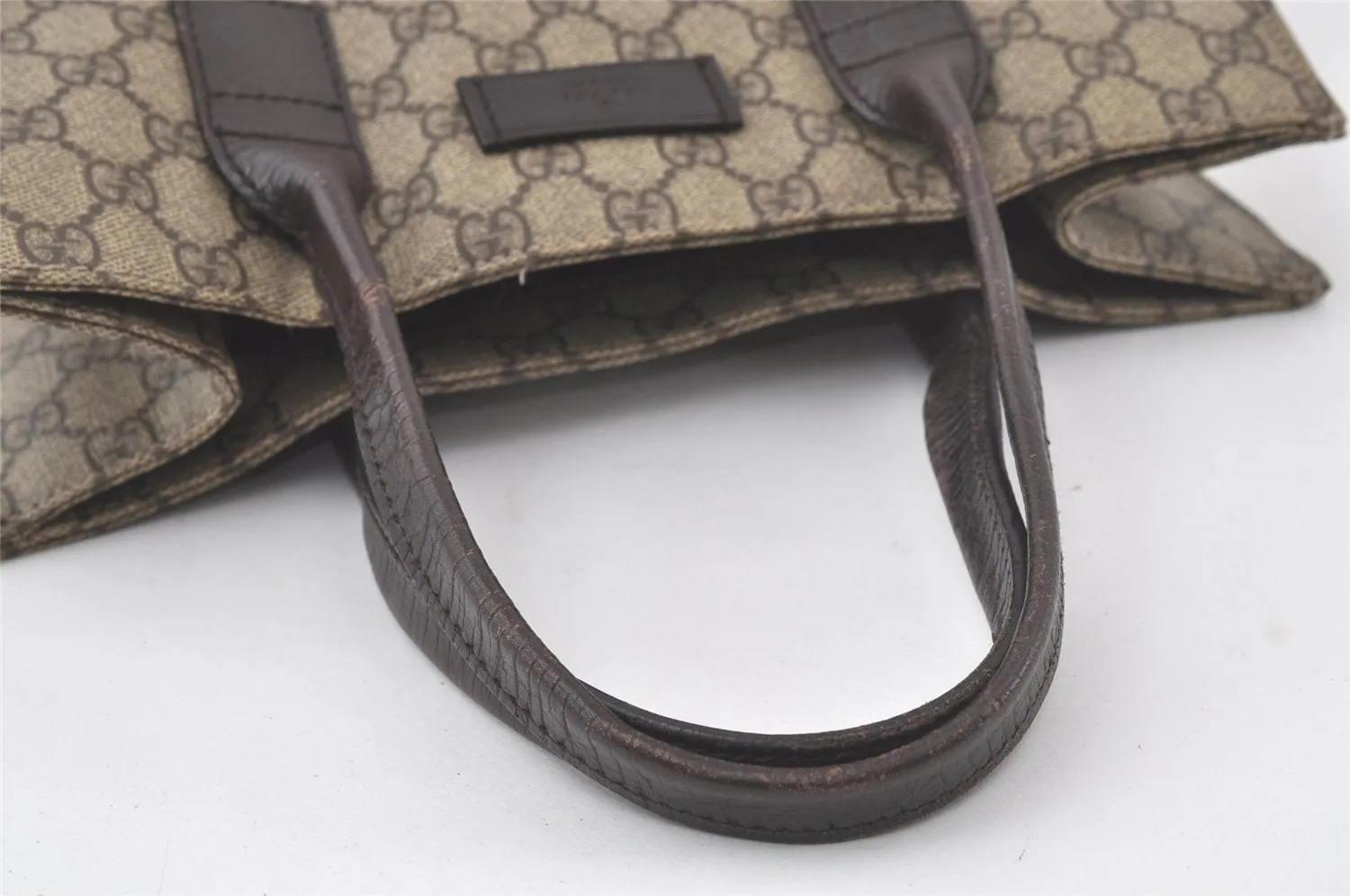 Authentic GUCCI Vintage Hand Tote Bag GG PVC Leather 91249 Brown 6548K