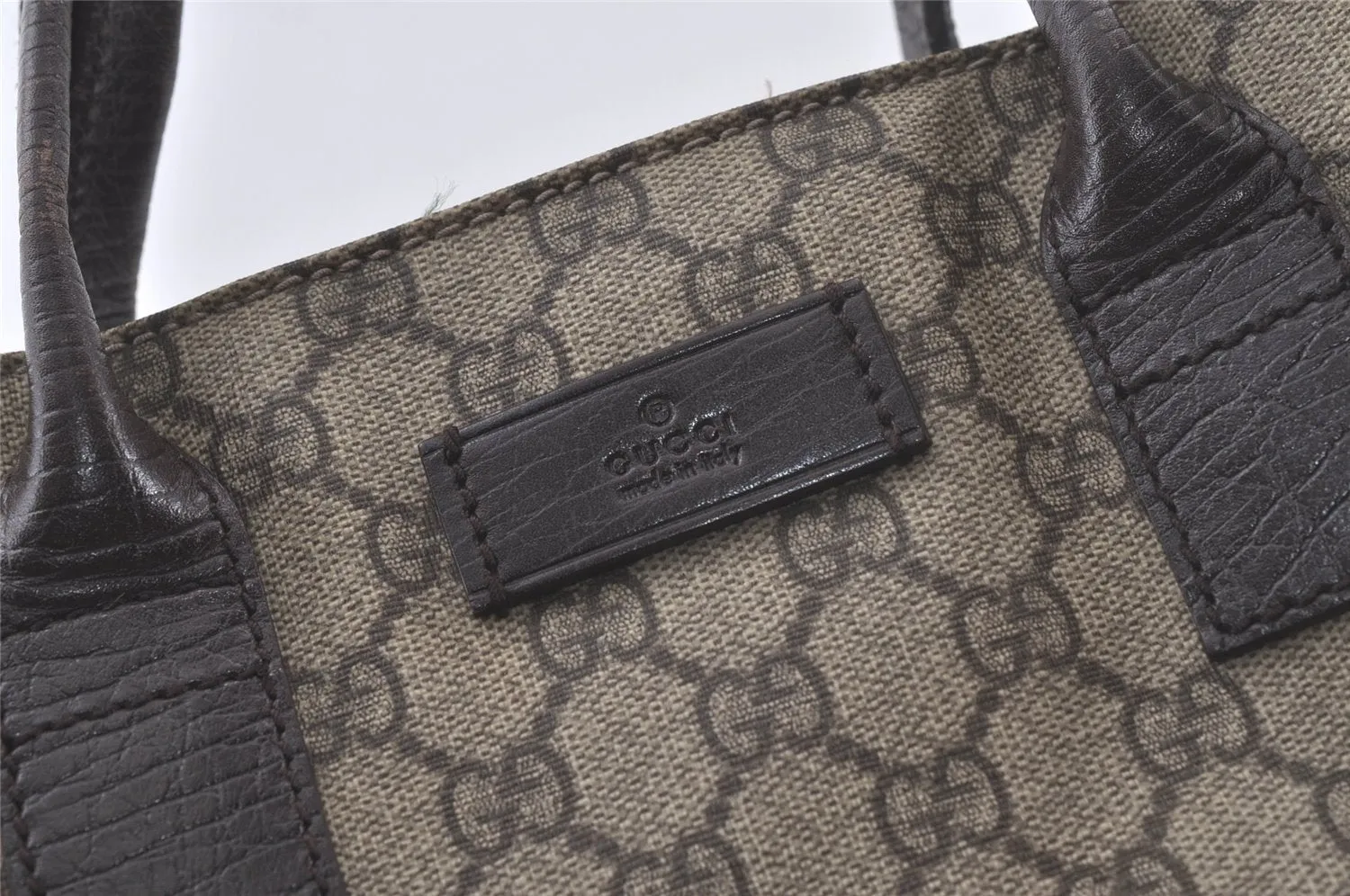 Authentic GUCCI Vintage Hand Tote Bag GG PVC Leather 91249 Brown 6548K