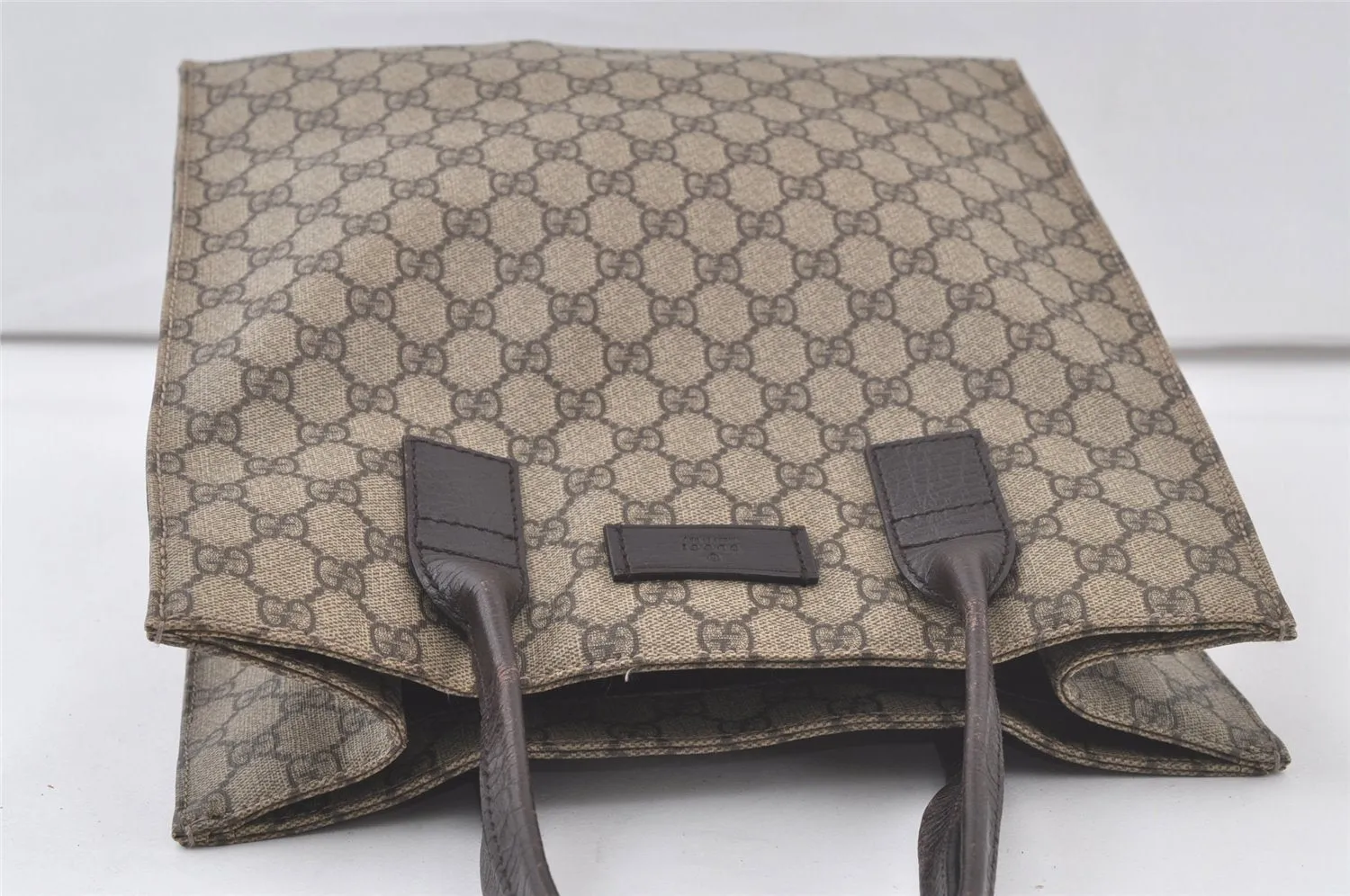 Authentic GUCCI Vintage Hand Tote Bag GG PVC Leather 91249 Brown 6548K