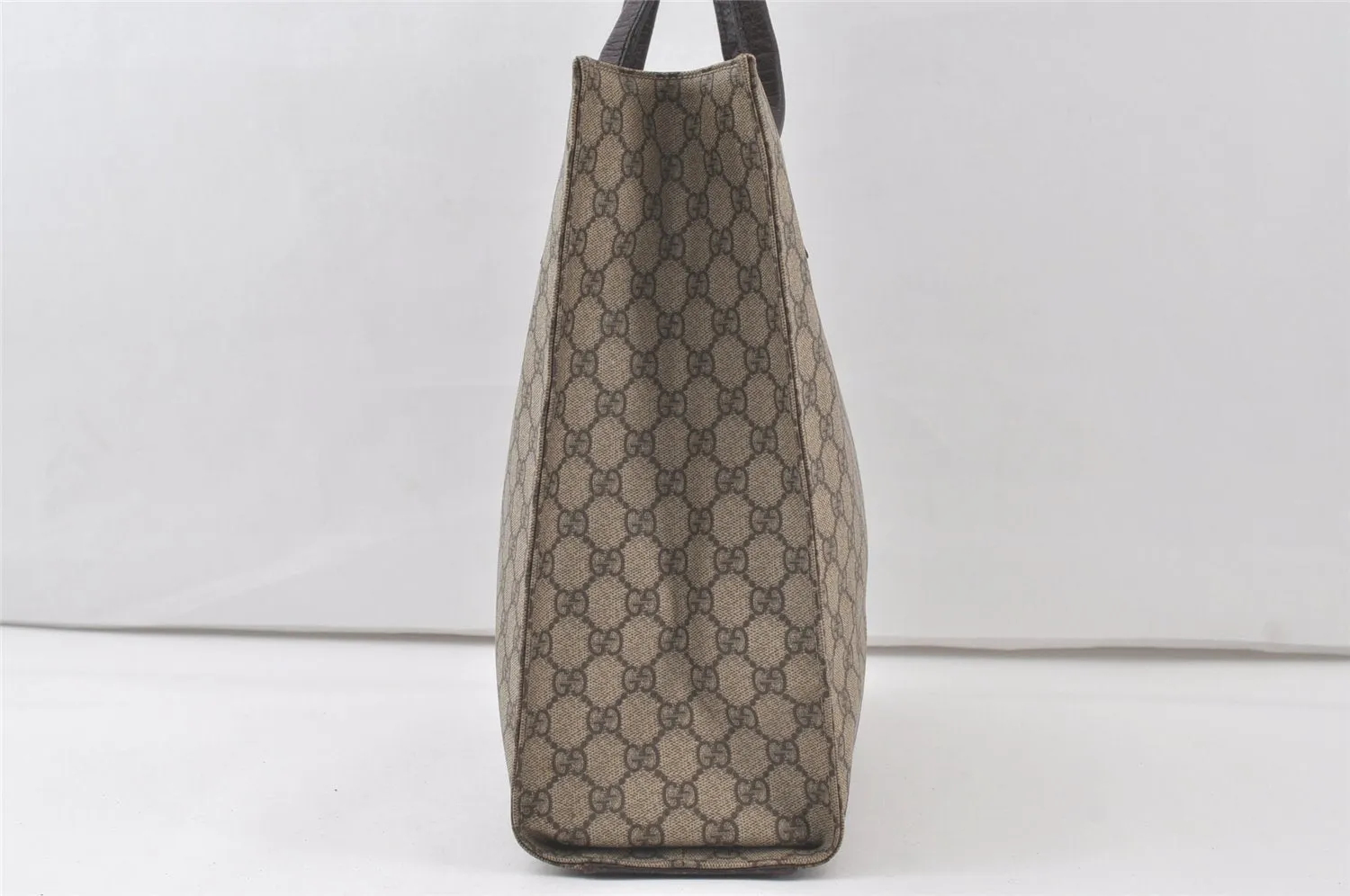 Authentic GUCCI Vintage Hand Tote Bag GG PVC Leather 91249 Brown 6548K