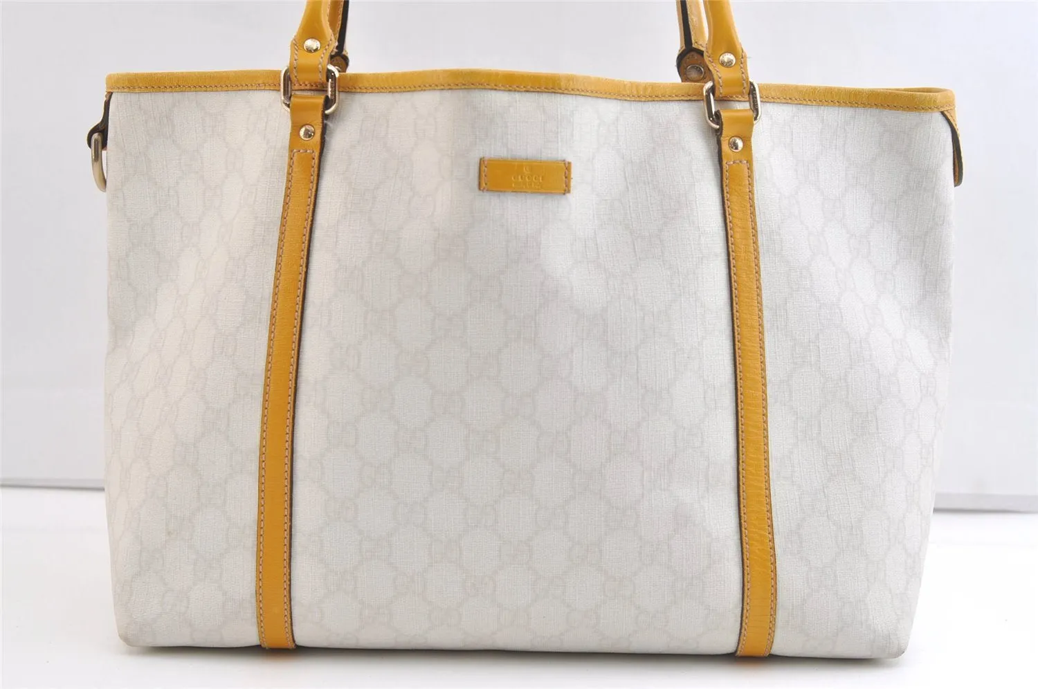 Authentic GUCCI Vintage Shoulder Tote Bag GG PVC Leather 197953 White 2767K