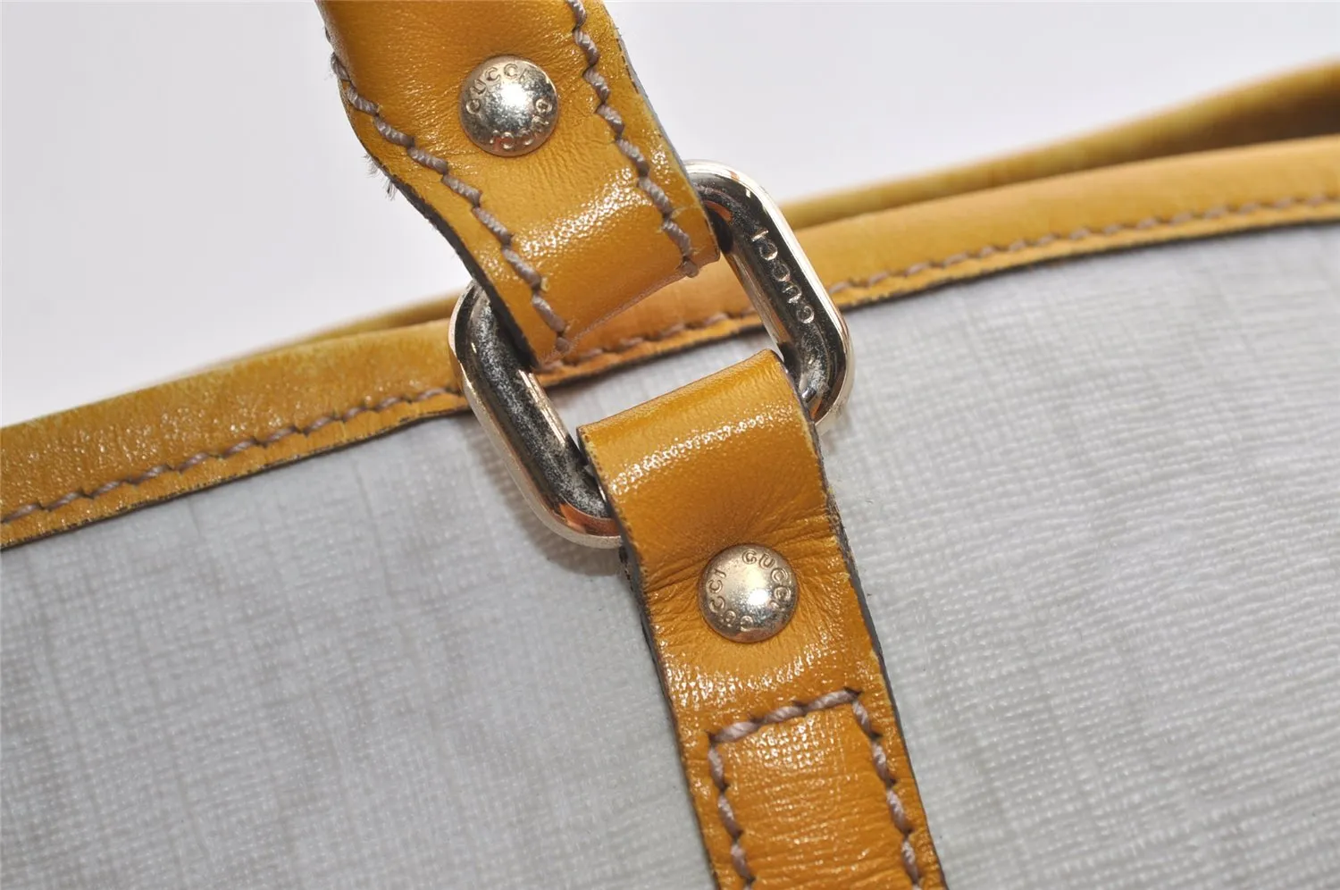 Authentic GUCCI Vintage Shoulder Tote Bag GG PVC Leather 197953 White 2767K