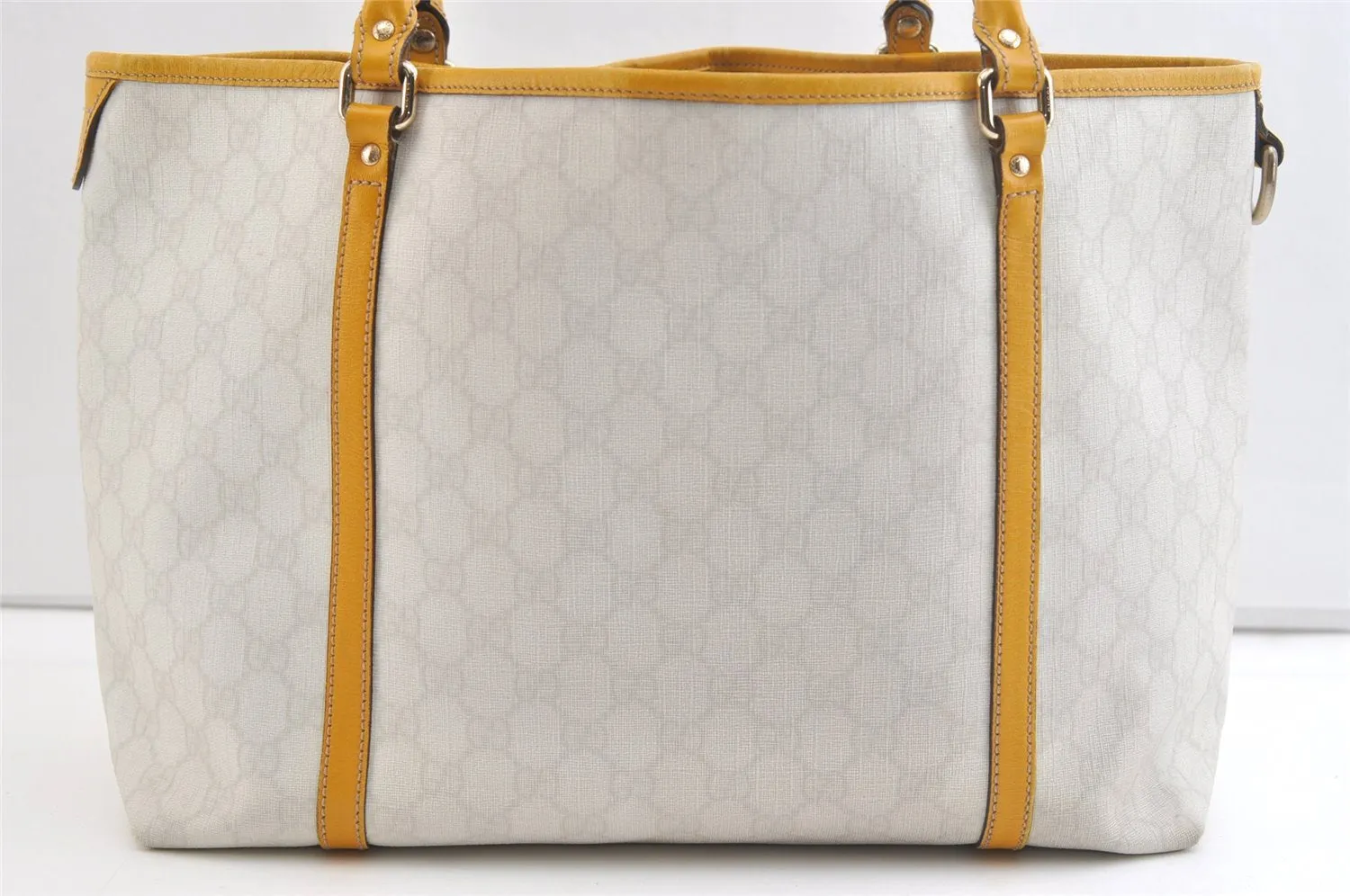 Authentic GUCCI Vintage Shoulder Tote Bag GG PVC Leather 197953 White 2767K