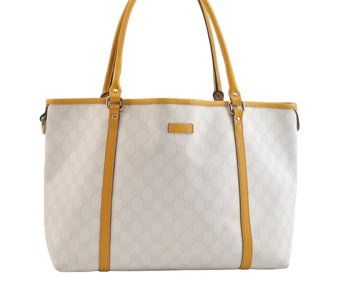 Authentic GUCCI Vintage Shoulder Tote Bag GG PVC Leather 197953 White 2767K