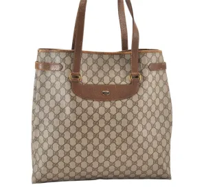 Authentic GUCCI Vintage Shoulder Tote Bag GG PVC Leather Brown 2334K