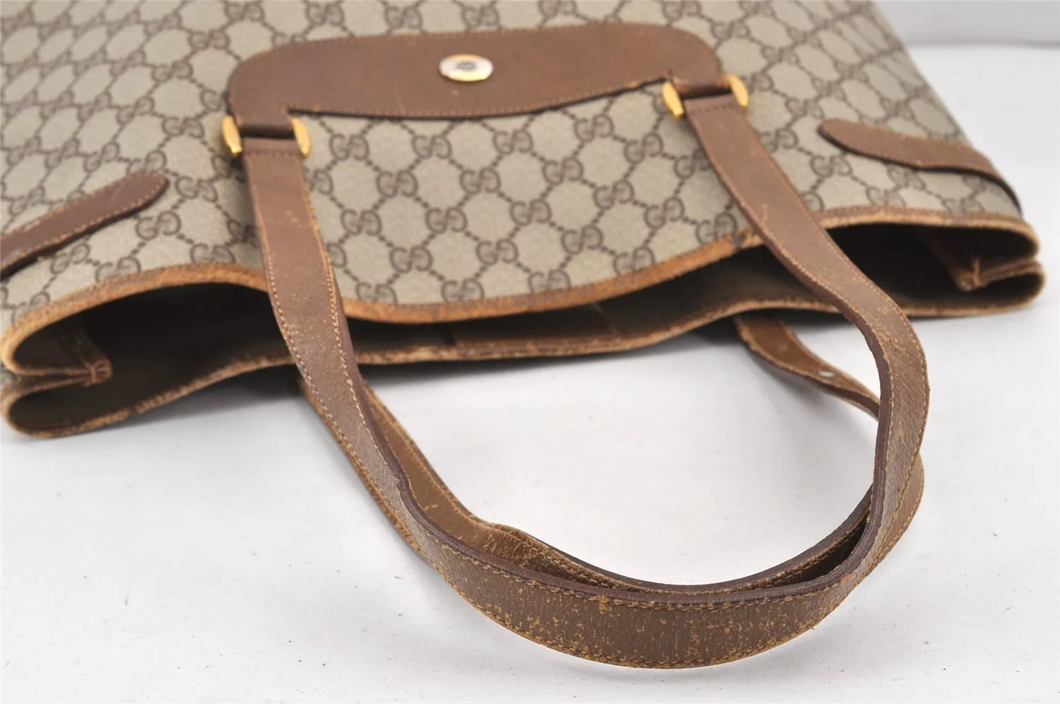 Authentic GUCCI Vintage Shoulder Tote Bag GG PVC Leather Brown 2334K