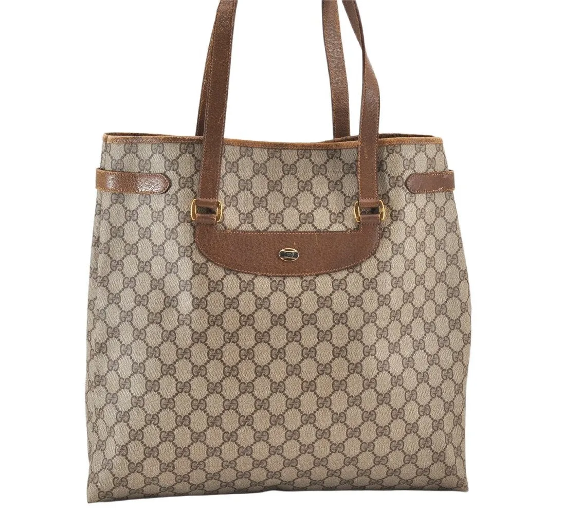 Authentic GUCCI Vintage Shoulder Tote Bag GG PVC Leather Brown 2334K